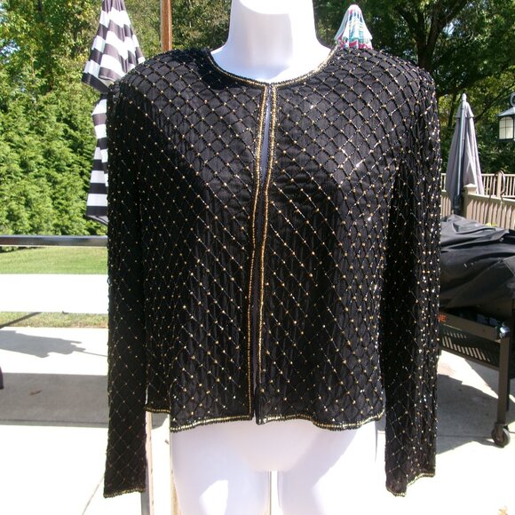 NWT SCALA BLACK BEADED SILK JACKET PL - Picture 1 of 1